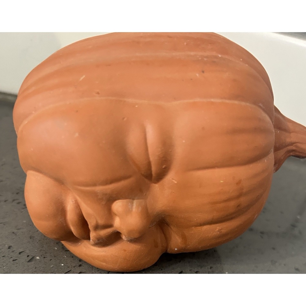 Vtg Terracotta Pumpkin Sleeping Baby Head Figure Figurine Fall Halloween